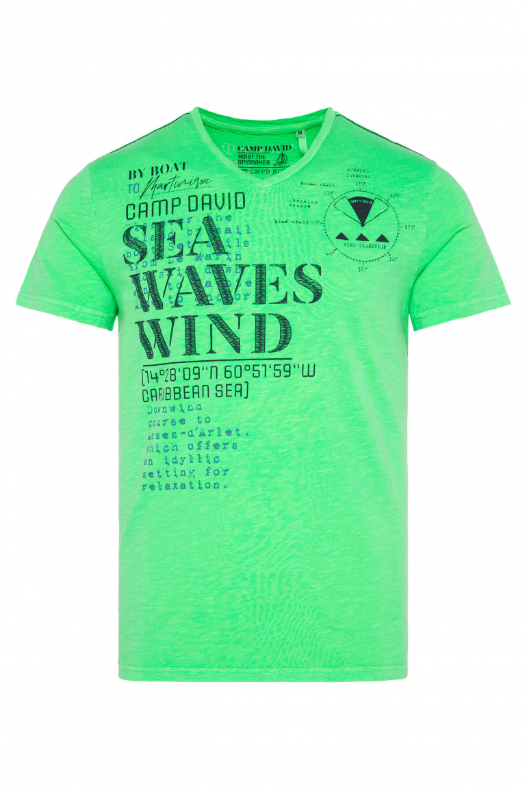 T-Shirt mit V-Neck und Wording Prints electric green
