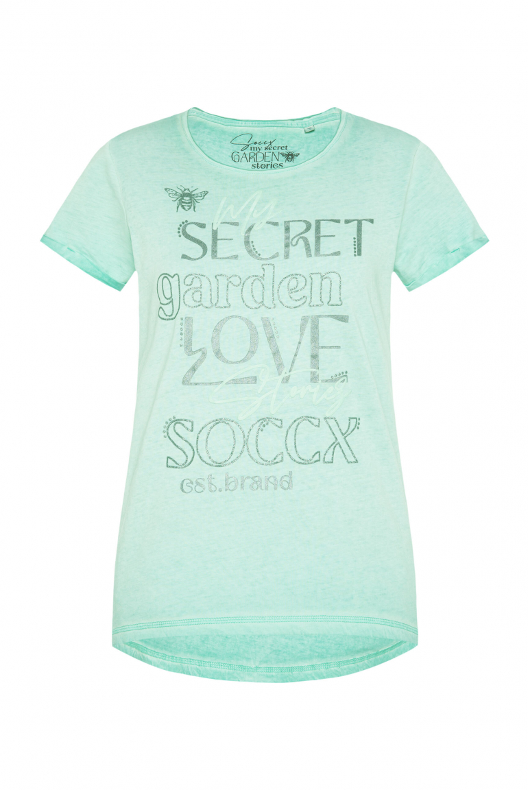 T-Shirt mit Wording Print leafy mint