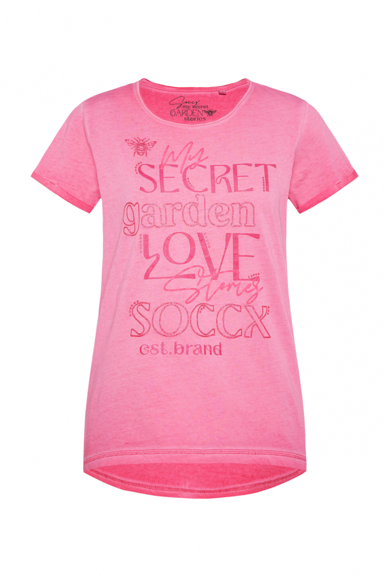 T-Shirt mit Wording Print floral pink