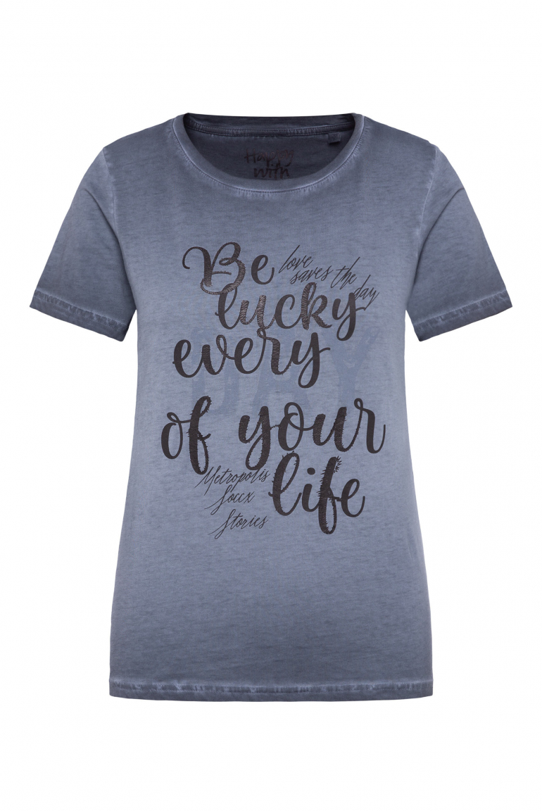 T-Shirt mit Wording Print blue grey