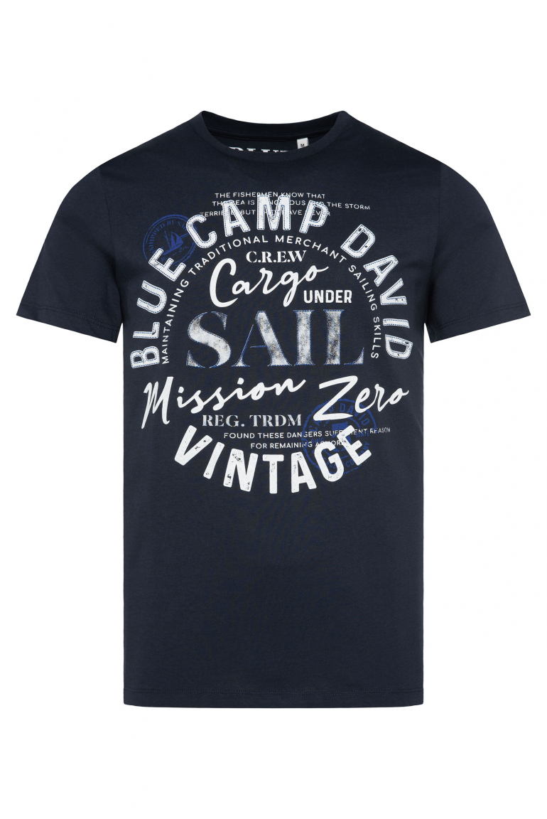T-Shirt Rundhals mit Label Print blue navy
