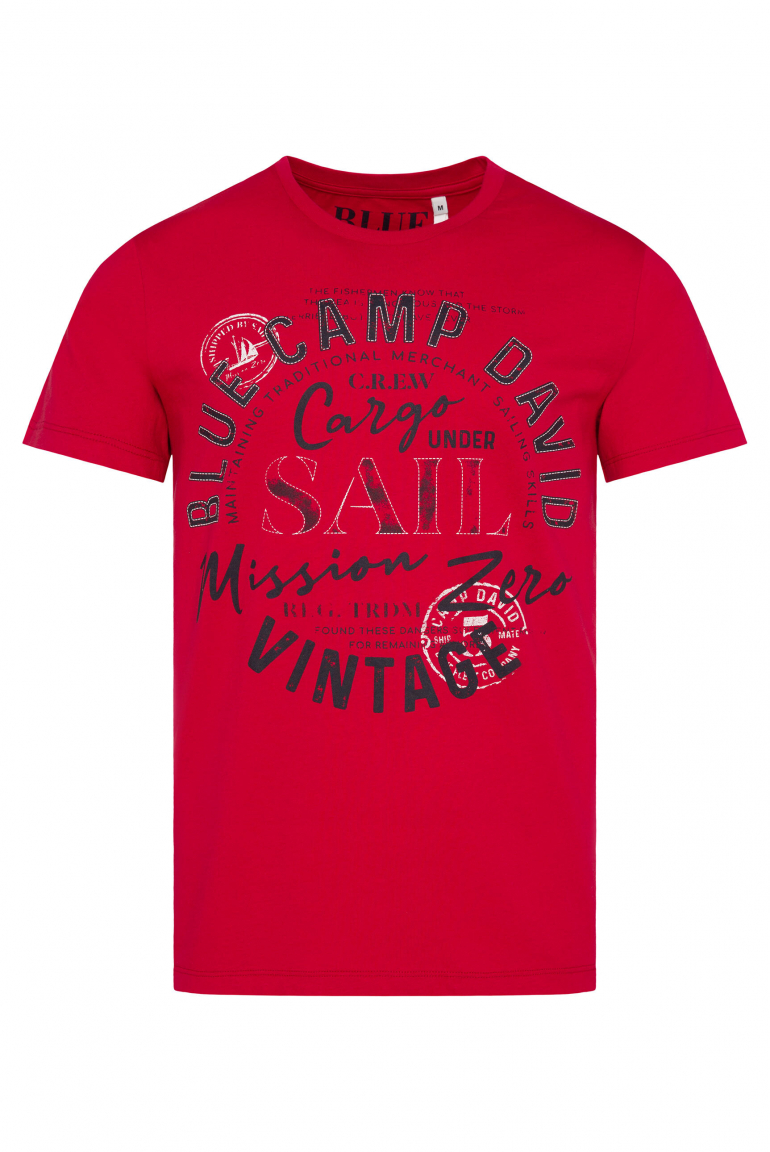 T-Shirt Rundhals mit Label Print royal red