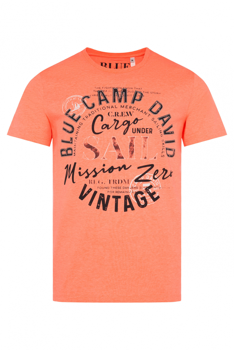 T-Shirt Rundhals mit Label Print neon orange