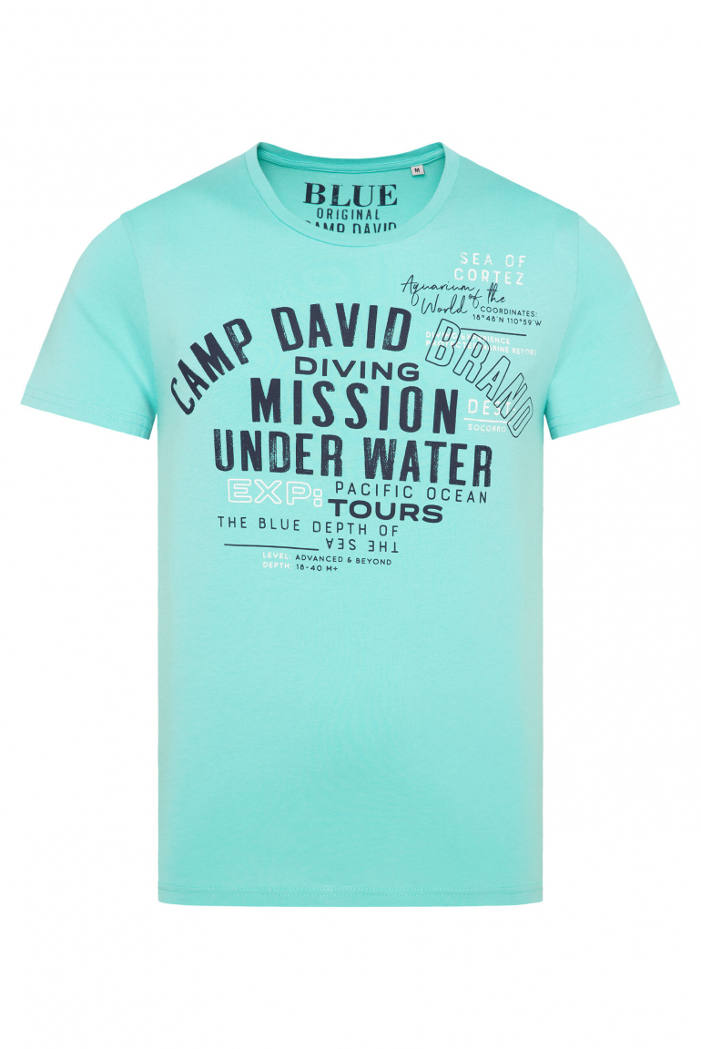 T-Shirt Rundhals mit Label Print flash aqua
