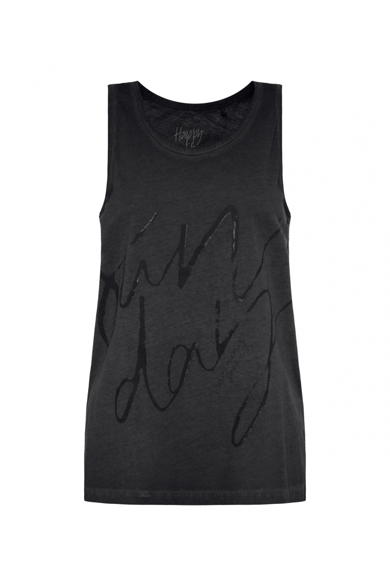 Top Inside Oil Dyed mit Print black