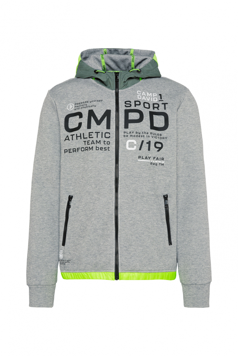 Trainingsjacke mit Kontrastkapuze und Prints dark greymelange