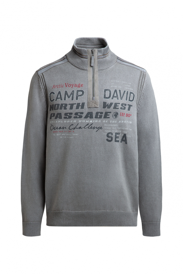 Troyer-Pullover mit Zipper, Tapes und Prints dark stone