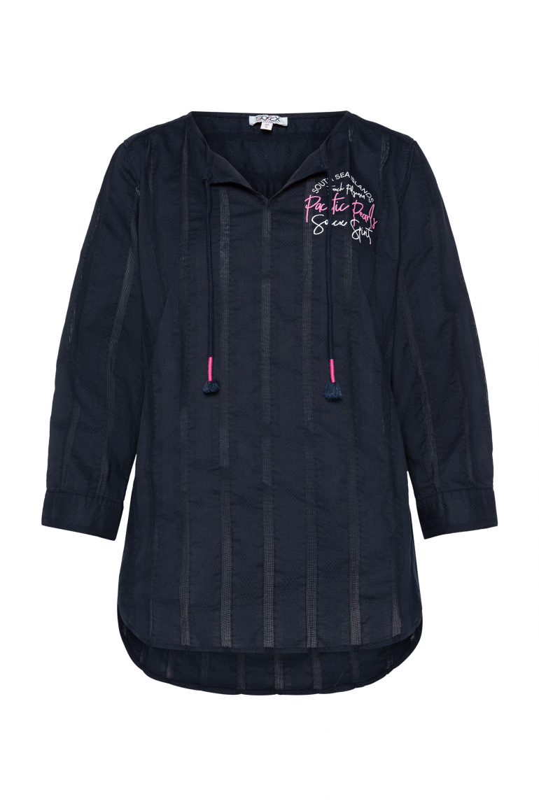 Tunika-Bluse mit Webstreifen und Print blue navy