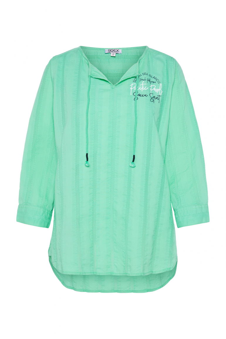 Tunika-Bluse mit Webstreifen und Print mint leaf