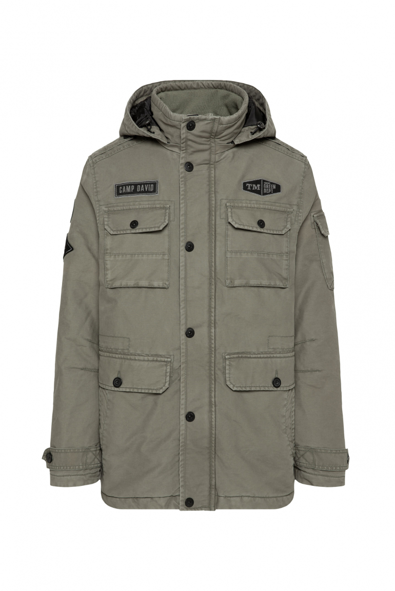 Wattierte Fieldjacket mit Klappentaschen und Kapuze vintage khaki