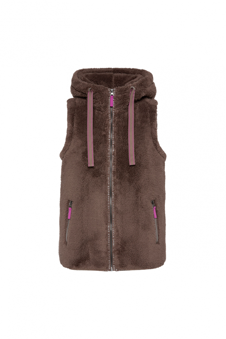Weste im Sherpa-Look mit Kapuze dark mocha