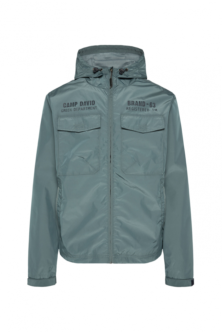Windbreaker-Jacke mit Kapuze und Rückenprint teal