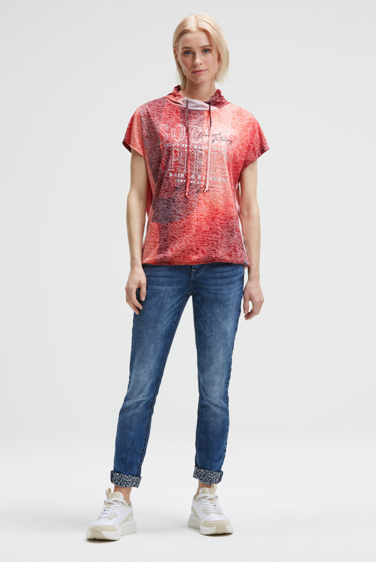 Ärmelloses Ausbrenner-Shirt mit Kragen und All Over Print