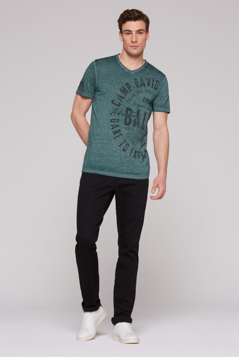 Ausbrenner-Shirt mit V-Neck und Prints