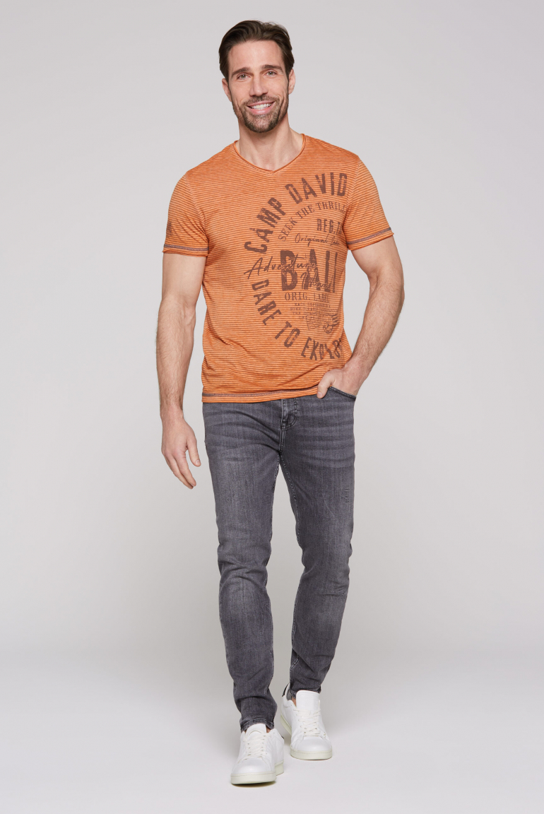 Ausbrenner-Shirt mit V-Neck und Prints