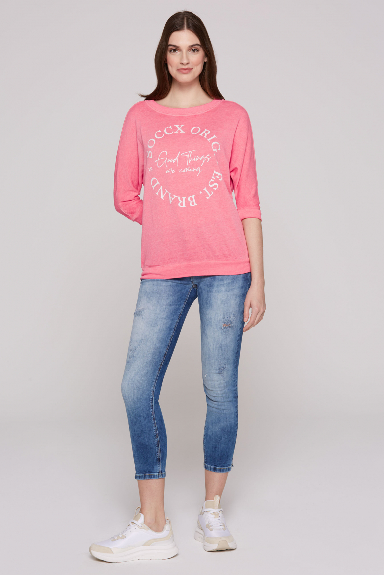 Basic Sweatshirt mit verkürzten Fledermausärmeln