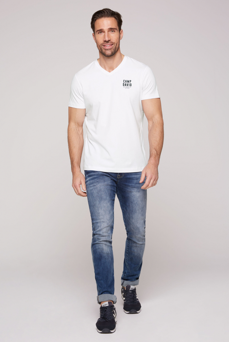 Basic T-Shirt V-Neck mit Logo Print