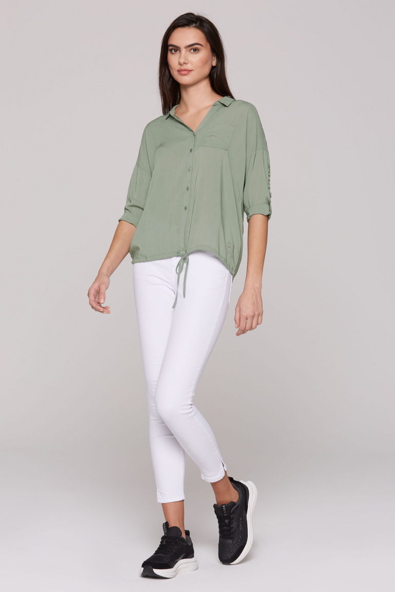 Bluse mit 3/4-Ärmeln und Logo-Tape