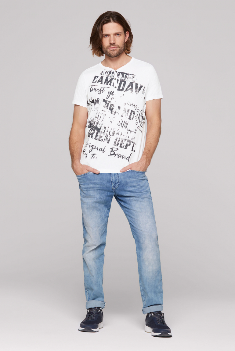 Henley-Shirt mit Wording Print im Used Look