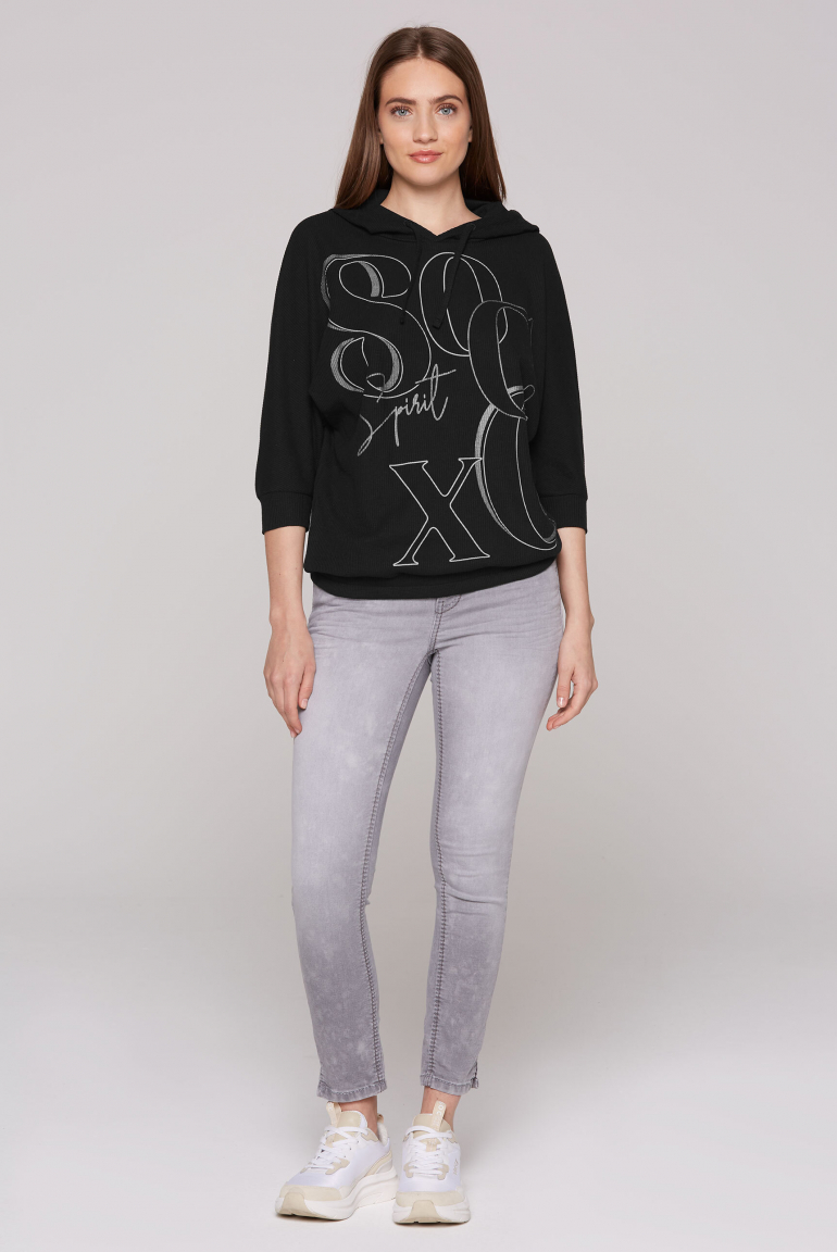 Kapuzensweatshirt mit kurzen Ärmeln und Rubber Logo