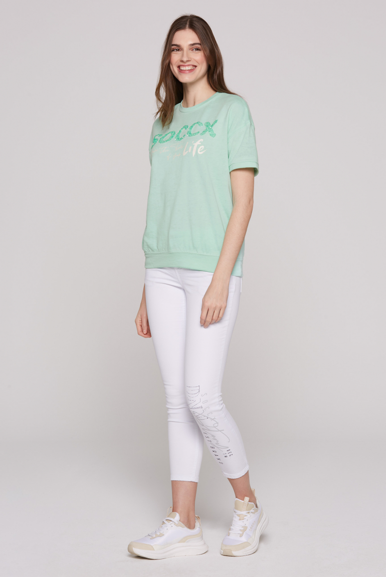 Kurzarm-Sweatshirt mit Pailletten-Logo