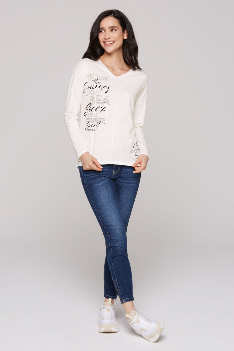 Langarmshirt mit V-Ausschnitt und Prints