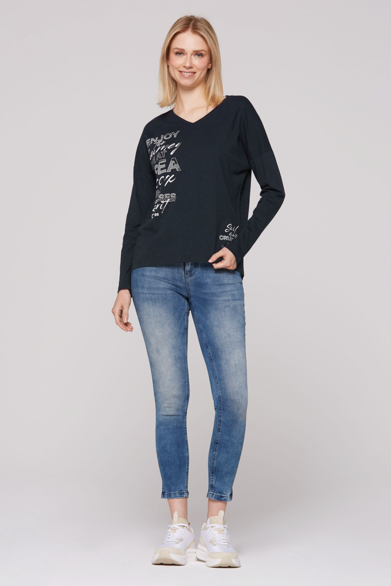 Langarmshirt mit V-Ausschnitt und Prints