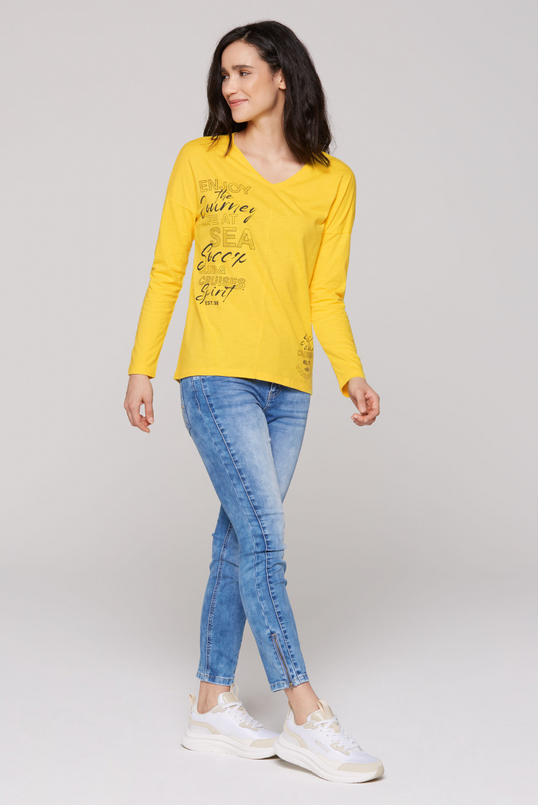 Langarmshirt mit V-Ausschnitt und Prints