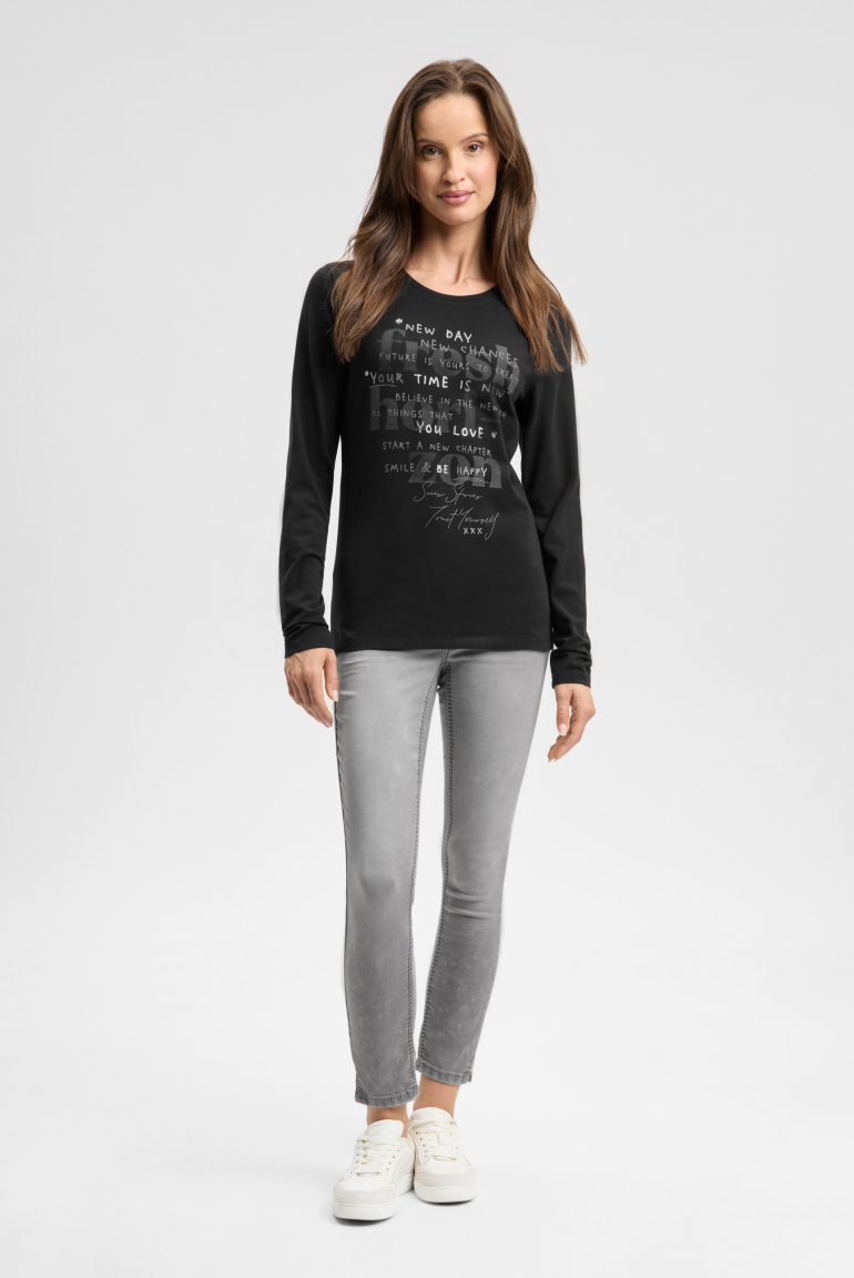 Langarmshirt Rundhals mit Wording Print