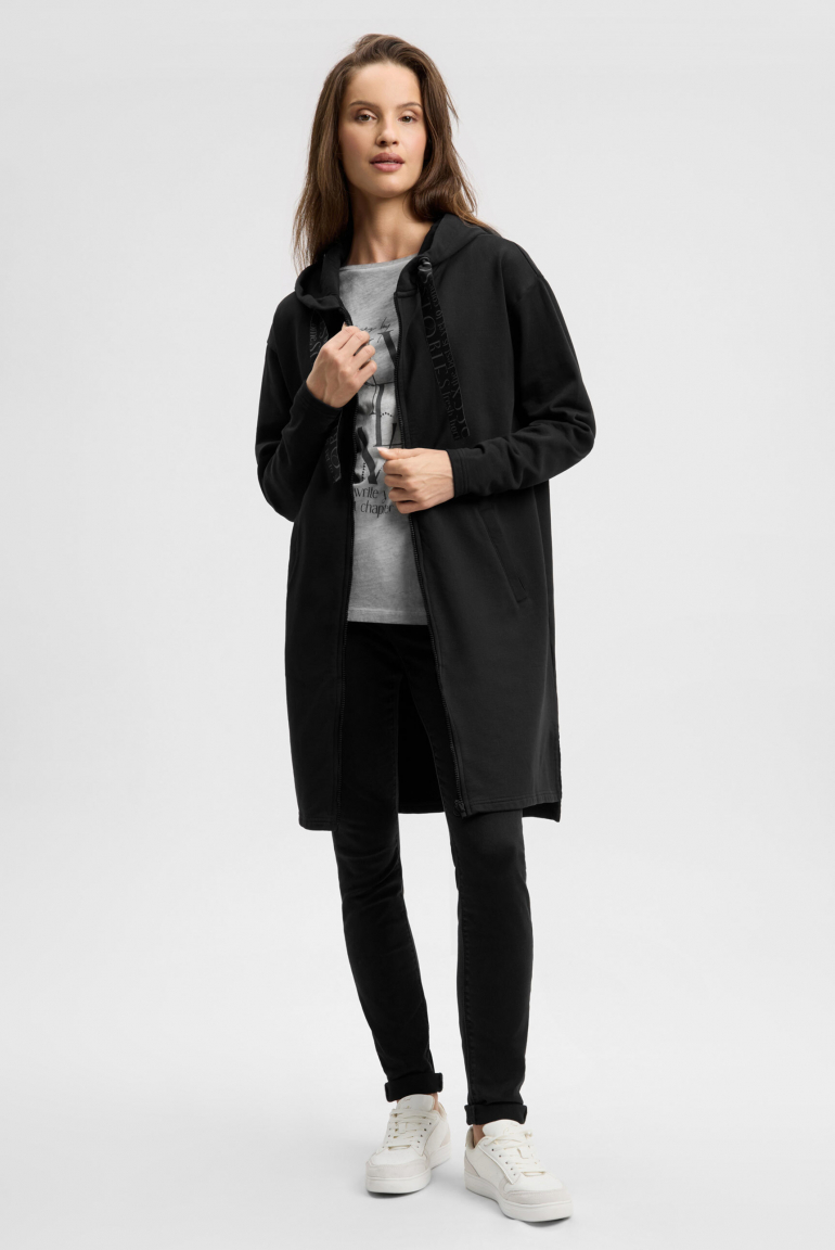 Lange Kapuzensweatjacke mit Rückenprint