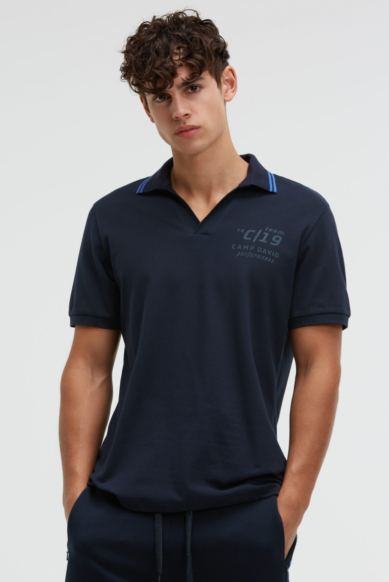 Pikee-Polo mit V-Neck und Rückeneinsatz