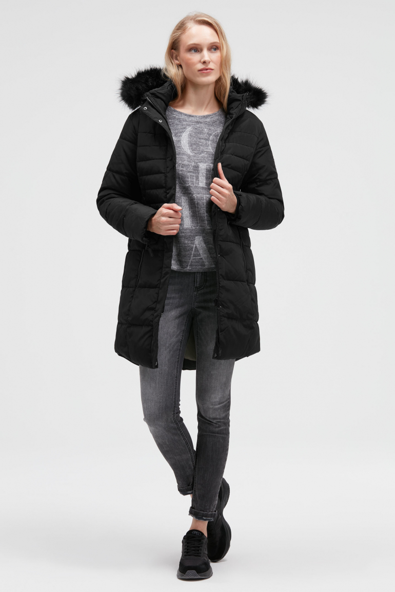 Stepp-Parka mit abtrennbarer Kapuze und Kunstfell