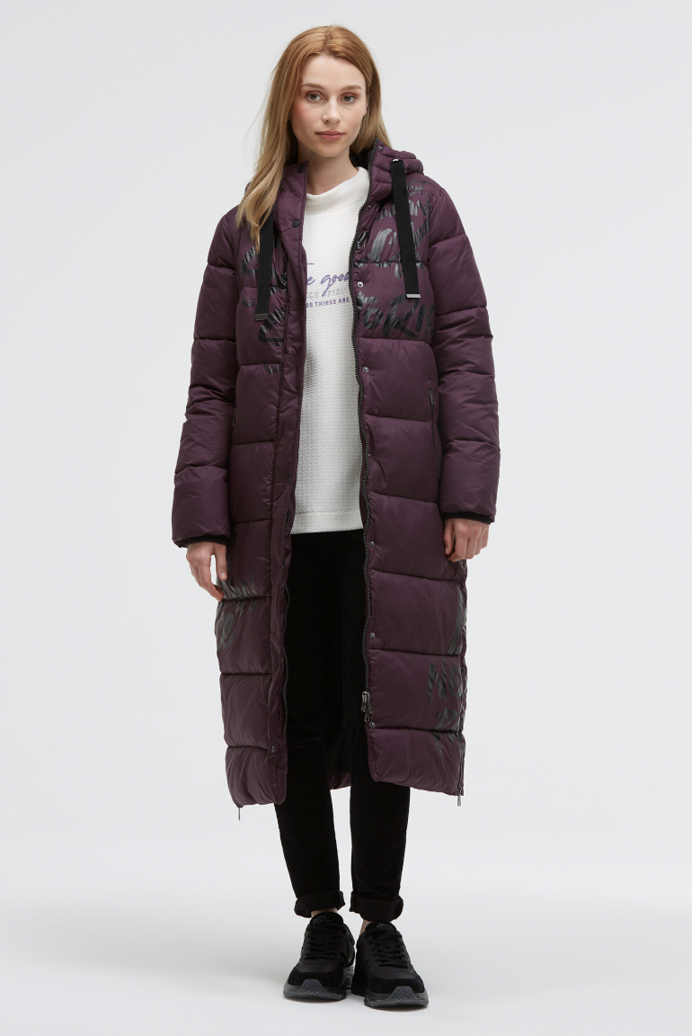 Steppmantel mit Kapuze und Logo Prints