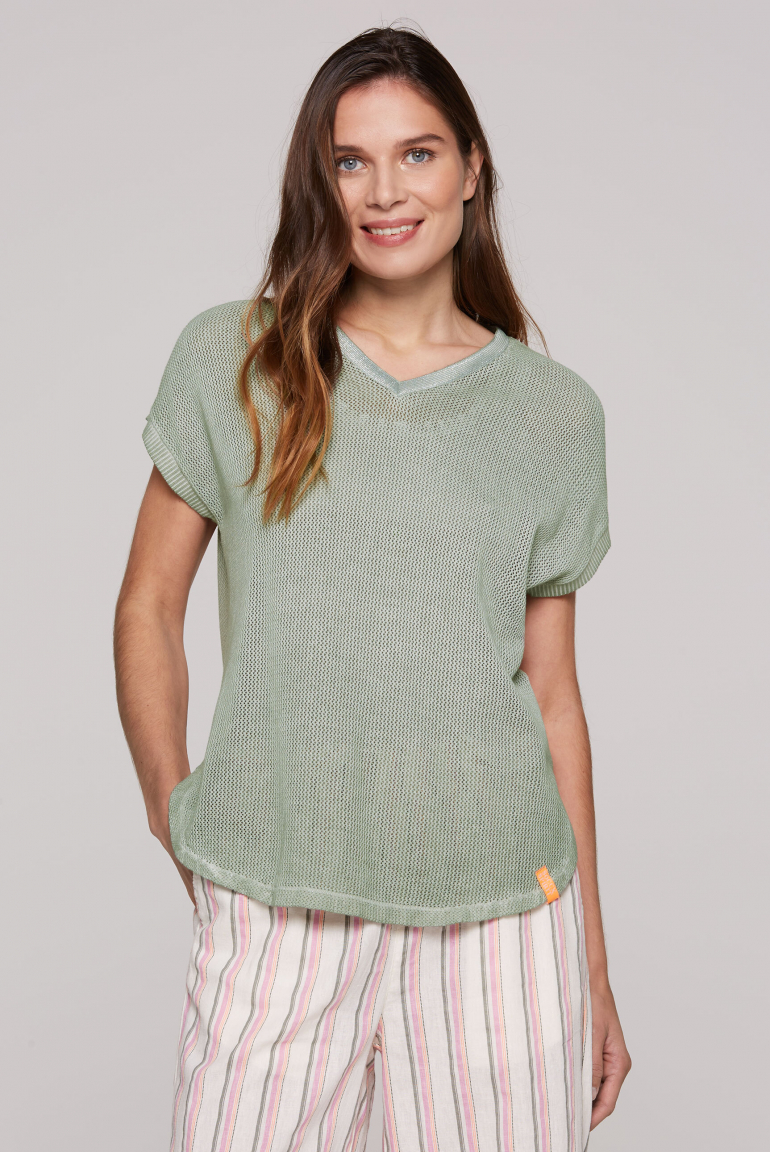 Strickshirt mit Meshstruktur und Rücken-Print