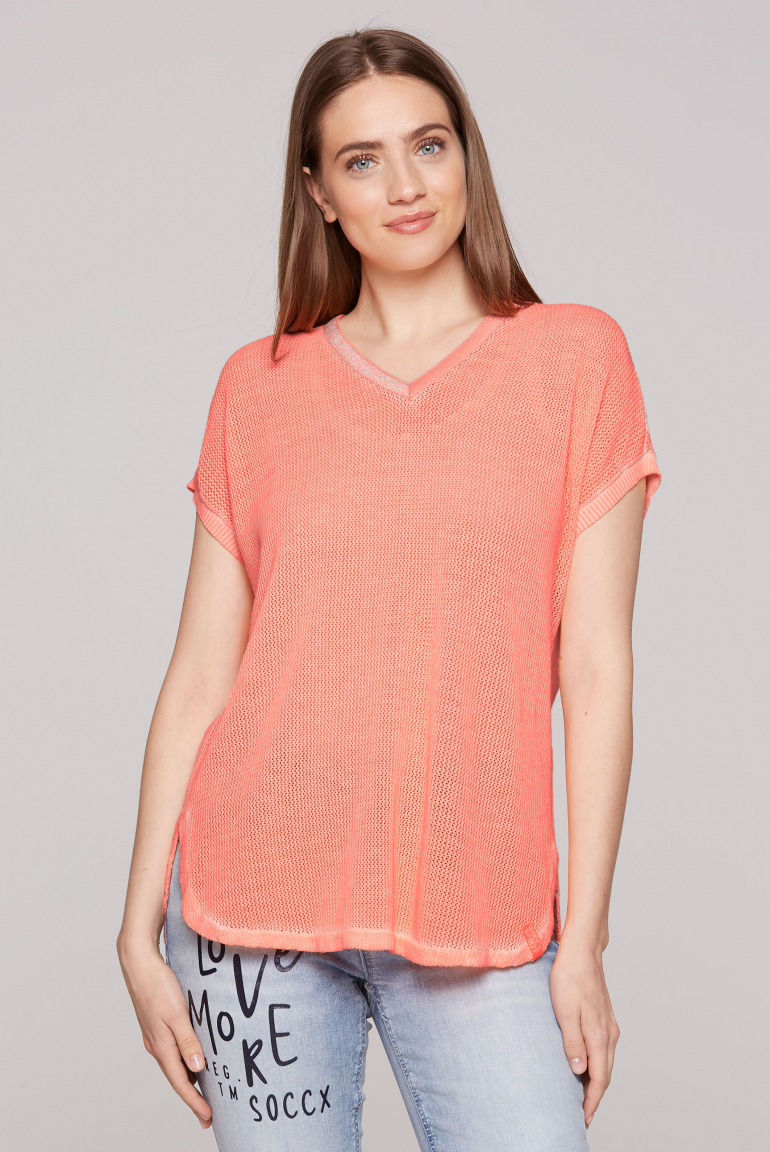 Strickshirt mit Meshstruktur und Rücken-Print