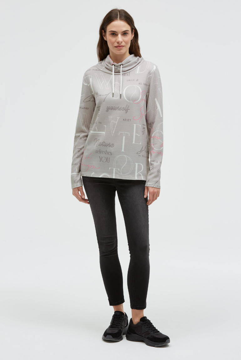 Strukturiertes Sweatshirt mit hohem Kragen und Artwork