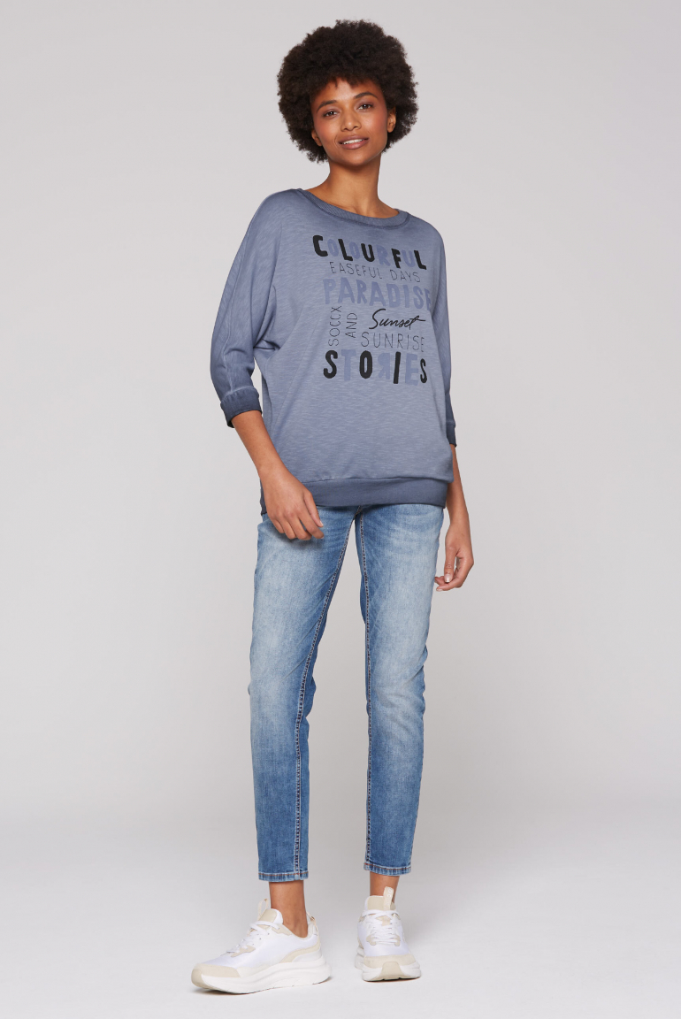 Sweatshirt mit verkürzten Ärmeln und Wording Print
