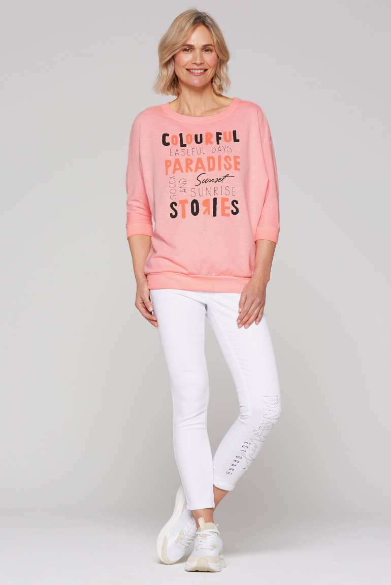 Sweatshirt mit verkürzten Ärmeln und Wording Print