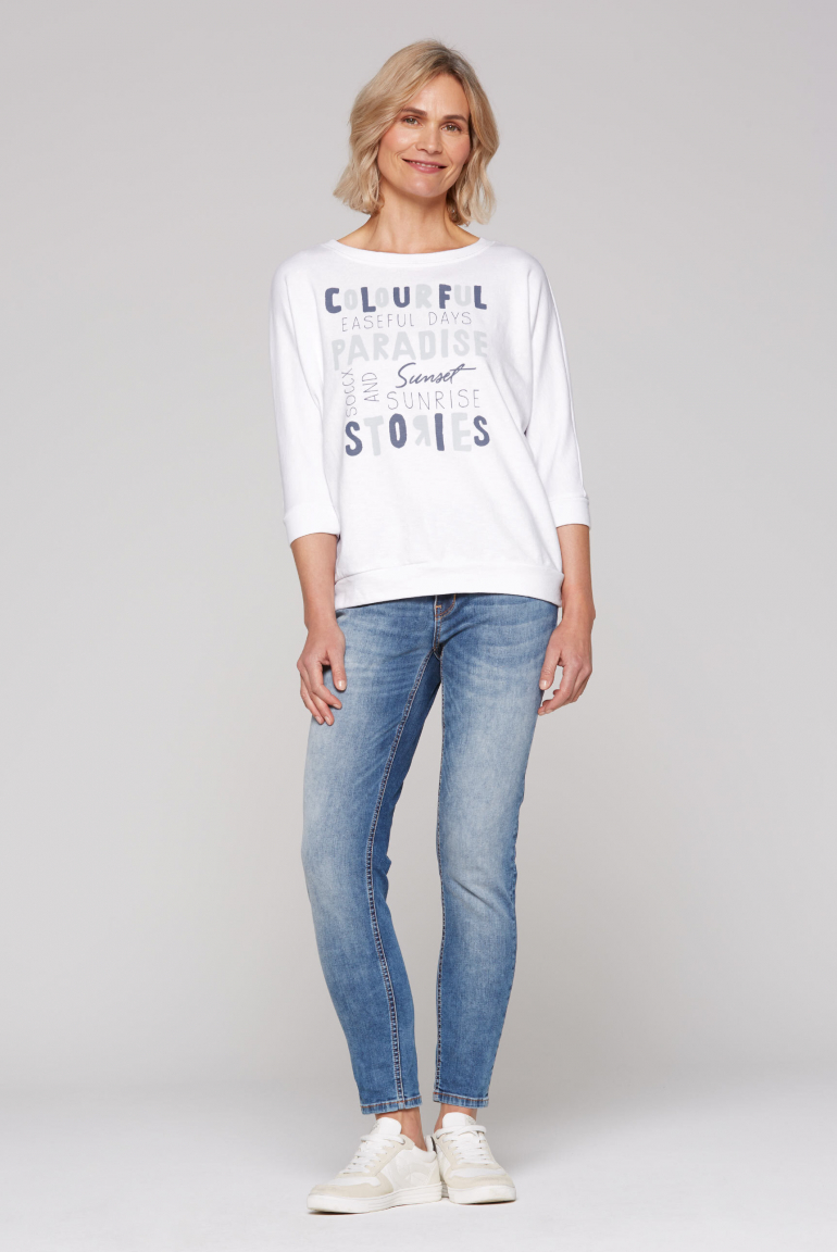 Sweatshirt mit verkürzten Ärmeln und Wording Print