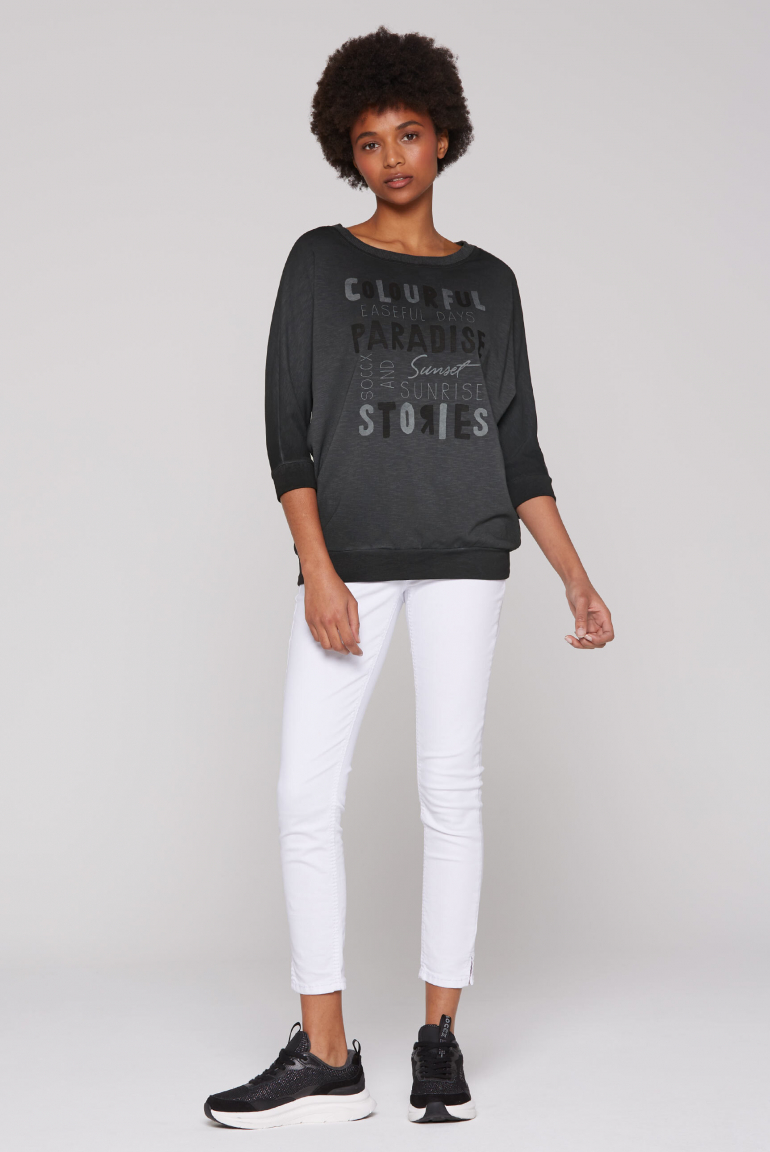 Sweatshirt mit verkürzten Ärmeln und Wording Print