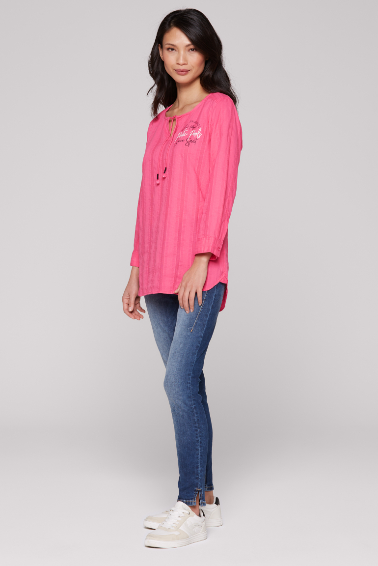 Tunika-Bluse mit Webstreifen und Print