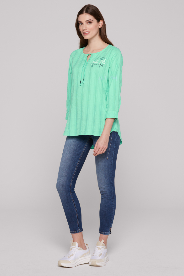 Tunika-Bluse mit Webstreifen und Print