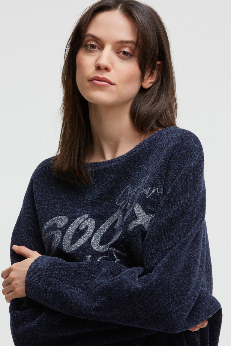 Chenille-Pullover mit Glitter Print