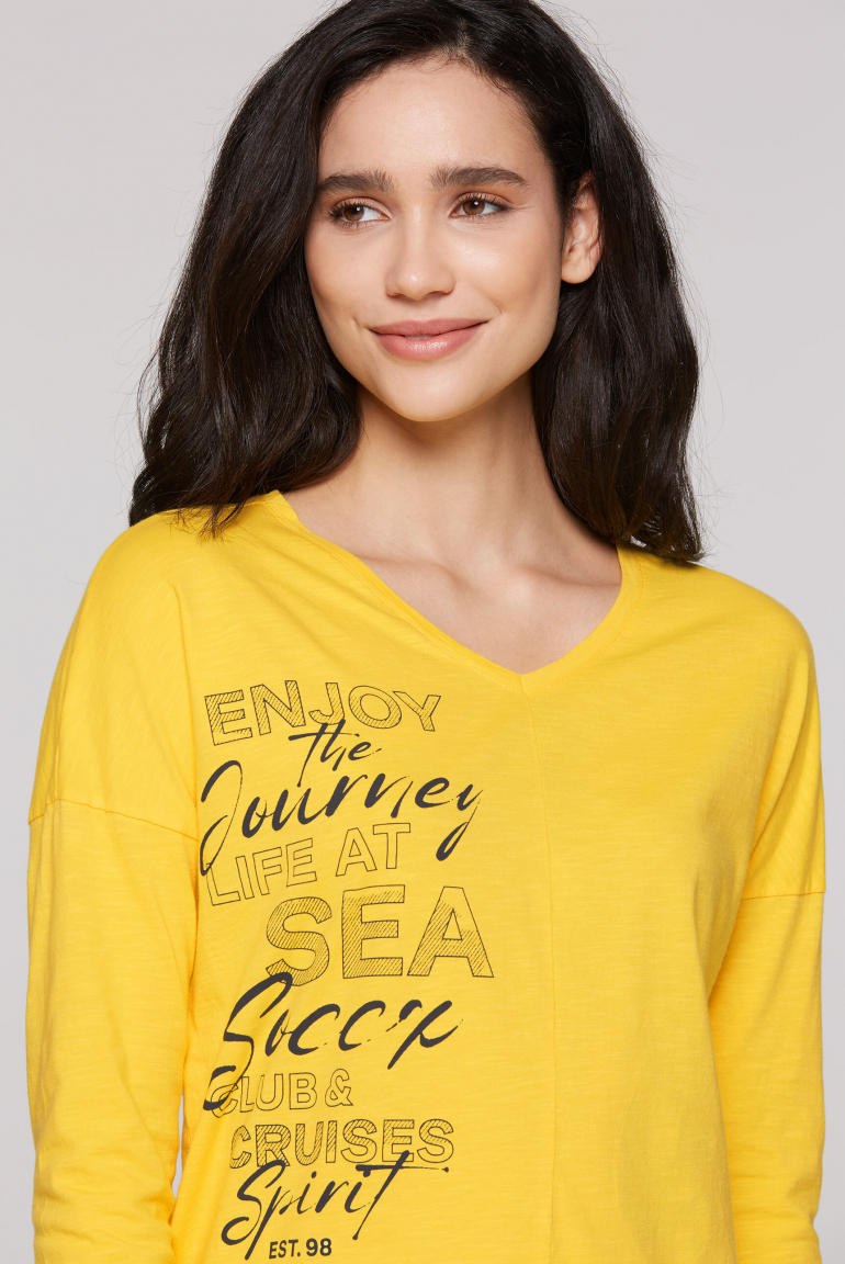 Langarmshirt mit V-Ausschnitt und Prints