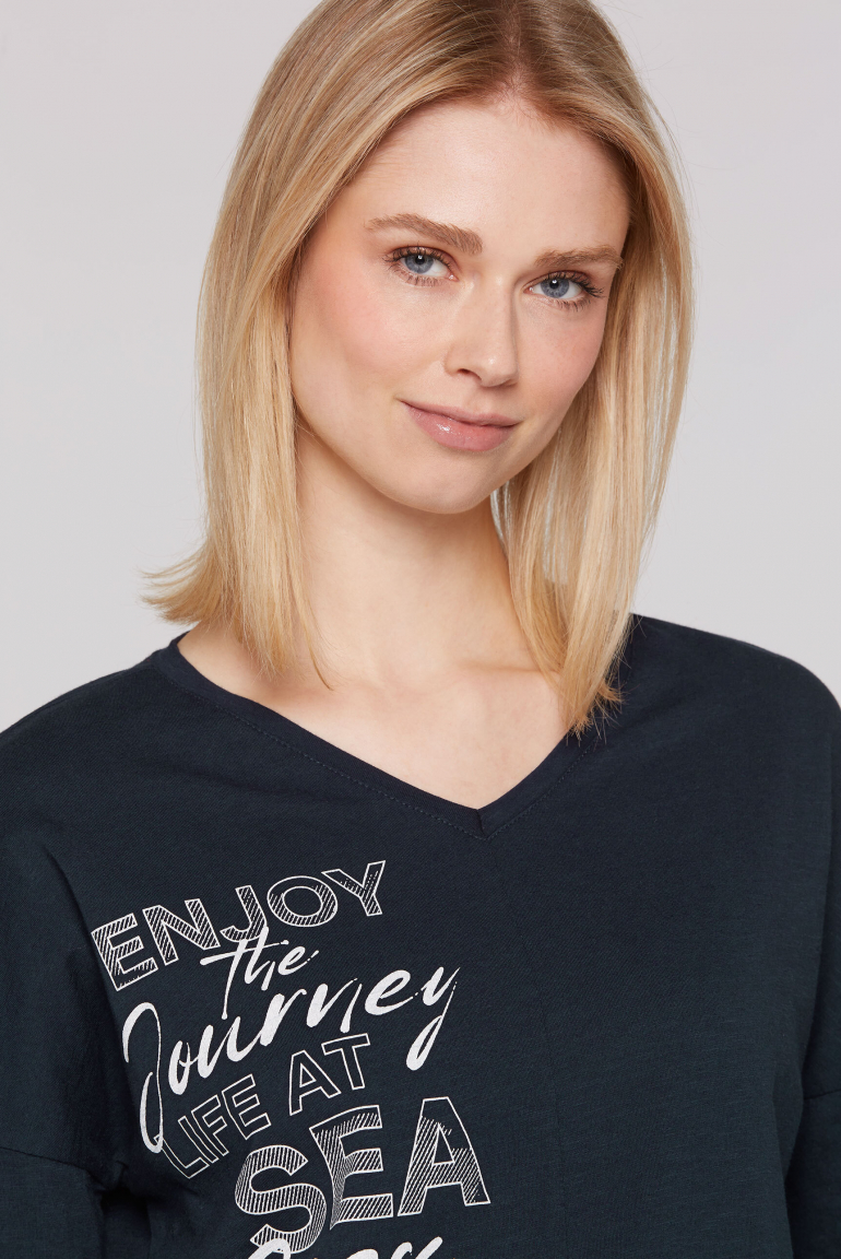 Langarmshirt mit V-Ausschnitt und Prints