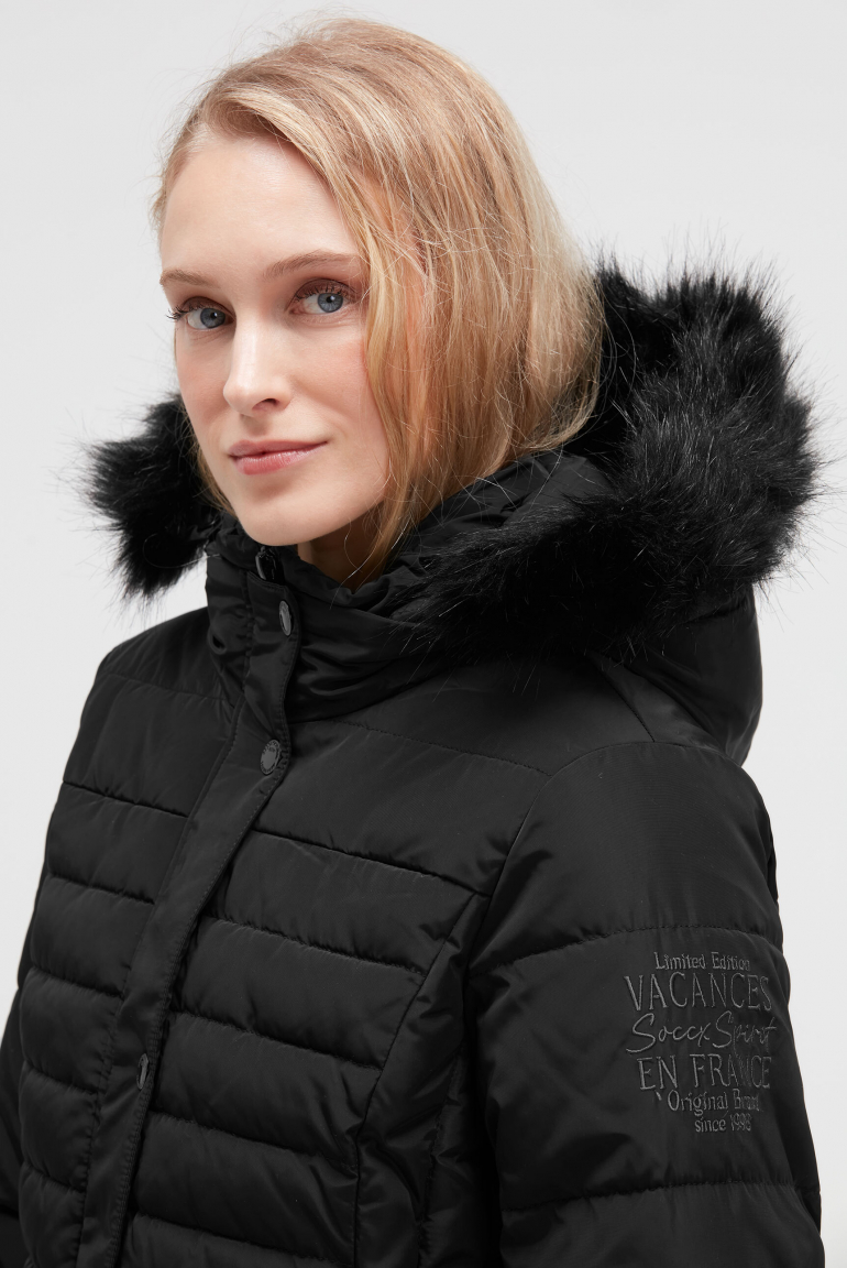 Stepp-Parka mit abtrennbarer Kapuze und Kunstfell