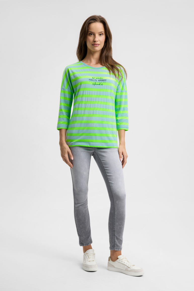 Streifenshirt mit Rücken-Print und 3/4-Ärmeln