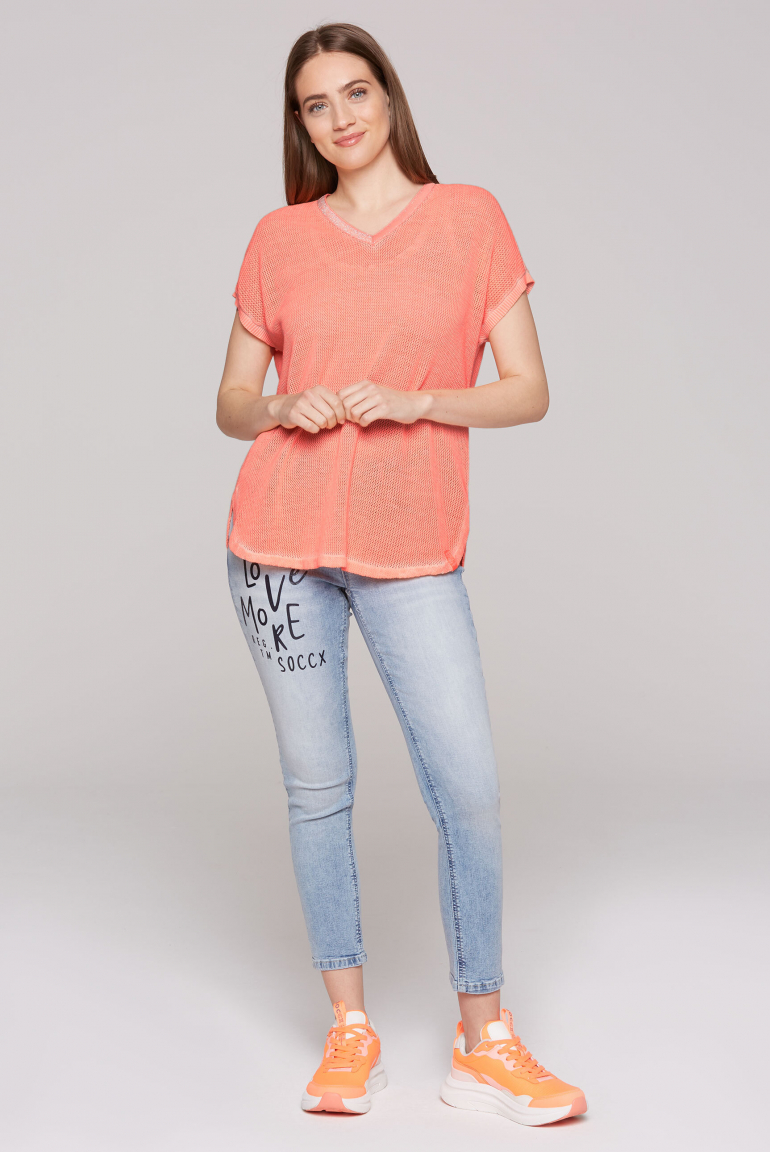 Strickshirt mit Meshstruktur und Rücken-Print