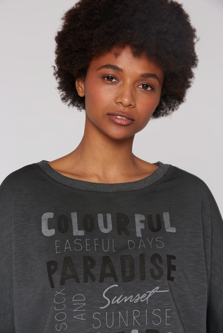 Sweatshirt mit verkürzten Ärmeln und Wording Print