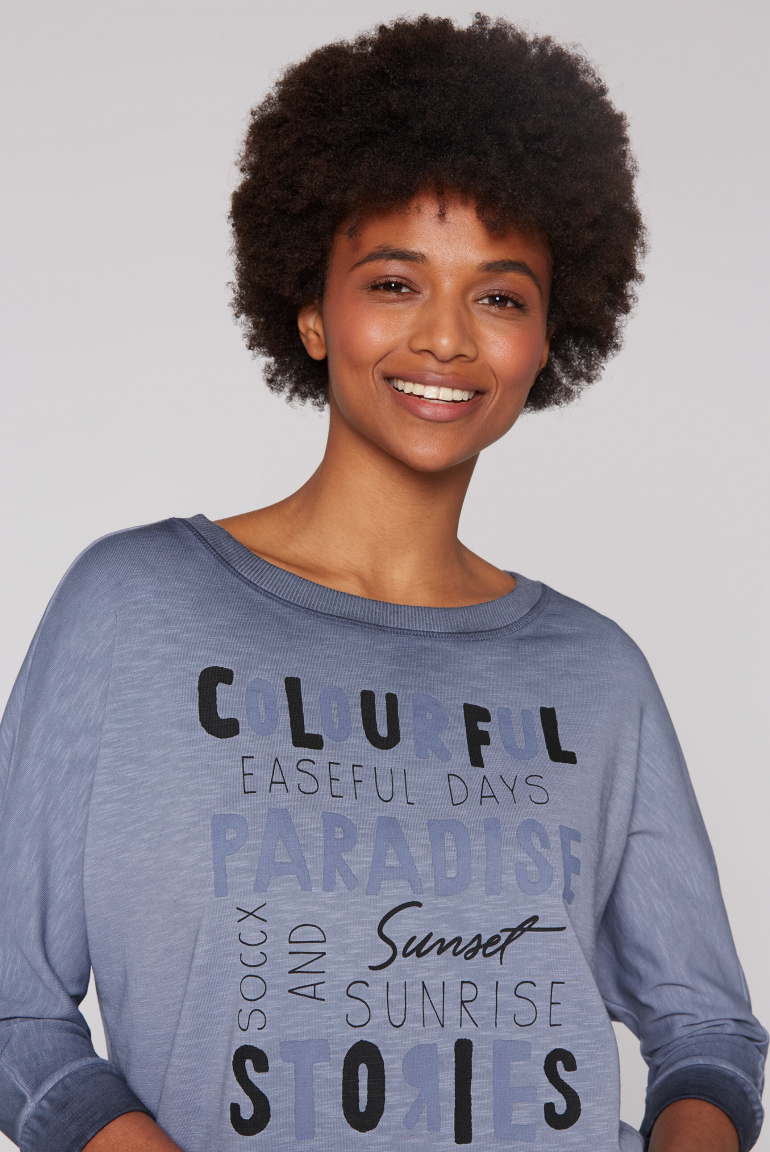 Sweatshirt mit verkürzten Ärmeln und Wording Print